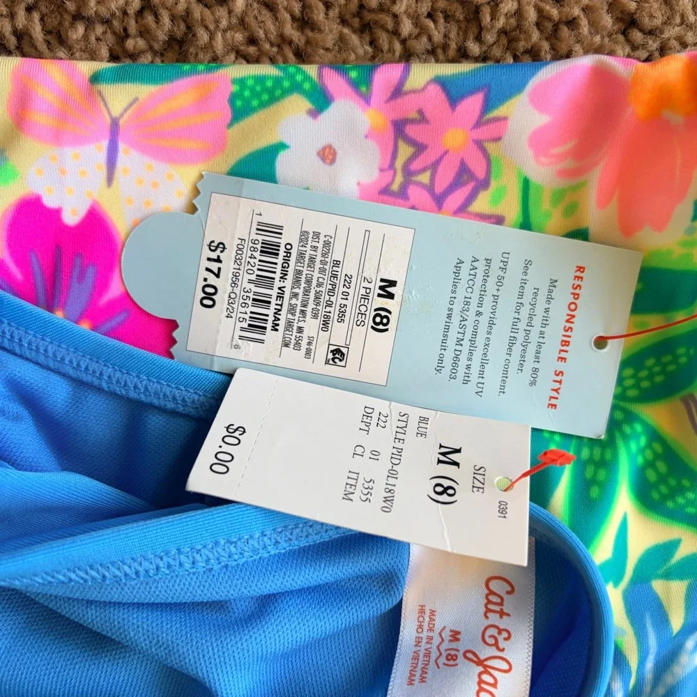 Cat & Jack Colorful Tropical Floral Ruffle Bikini 2pc Swim Bathing Suit M/8 NWT